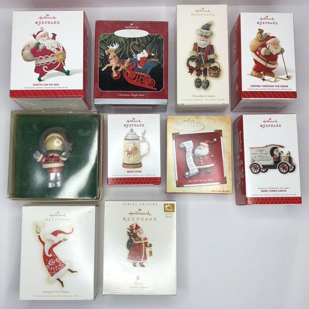 Hallmark Keepsake‎ Lot of 10 Various Santa Themed Christmas Ornaments 1981-2014